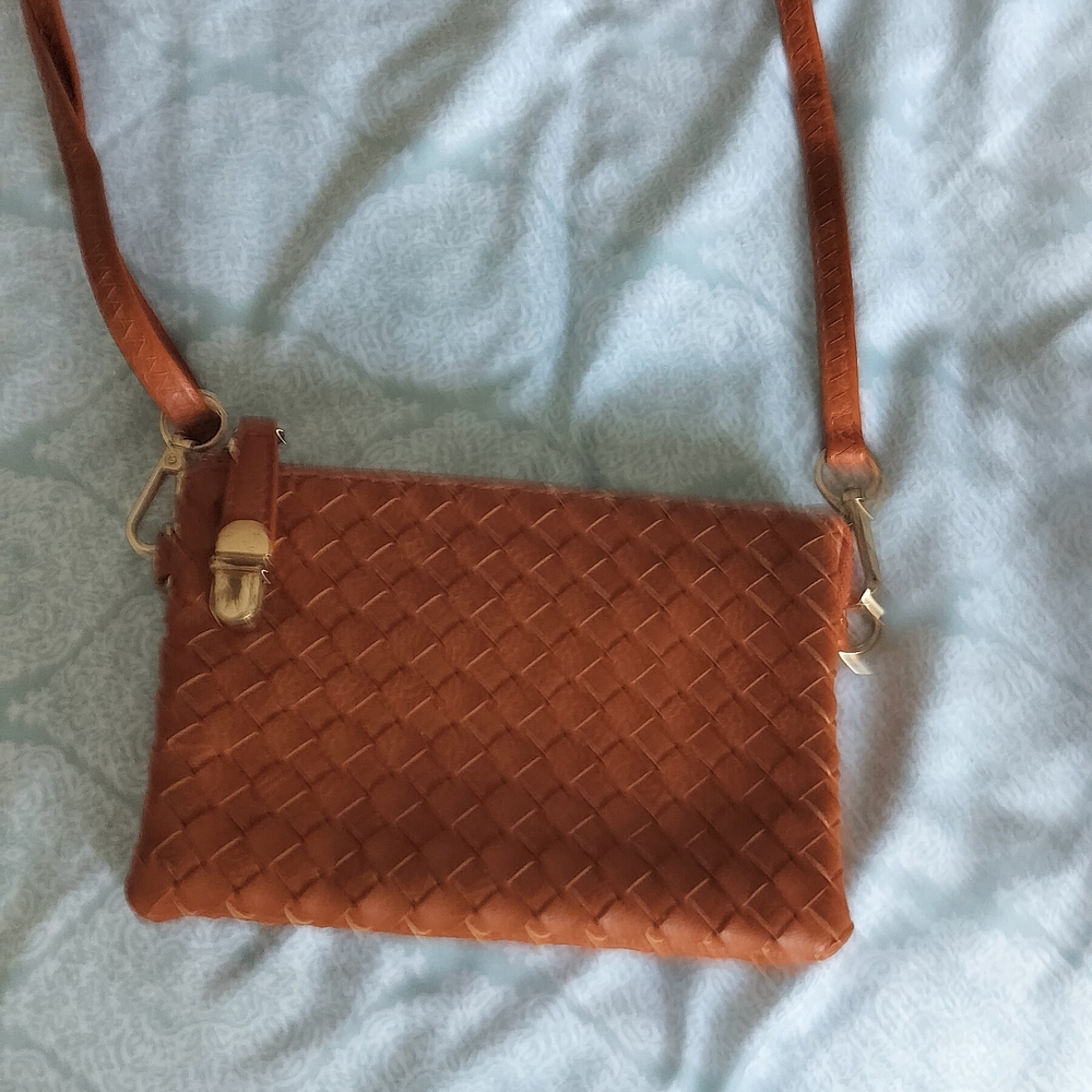 Tan Textured Crossbody Bag with Gold Hardware